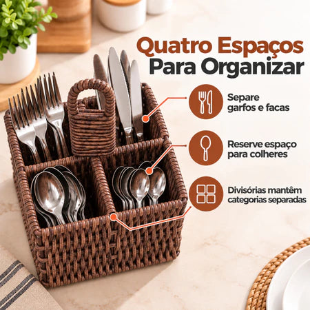Porta Talheres E Temperos De Mesa Rattan Housee