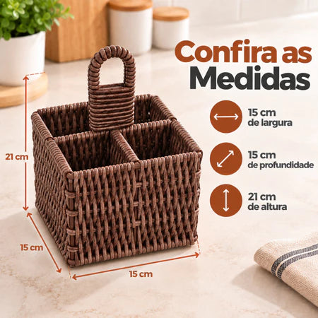 Porta Talheres E Temperos De Mesa Rattan Housee