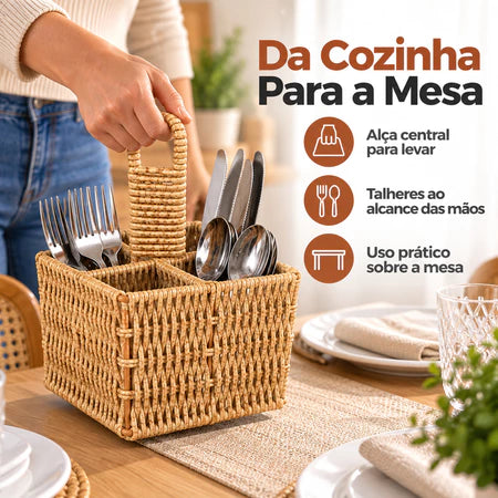 Porta Talheres E Temperos De Mesa Rattan Housee