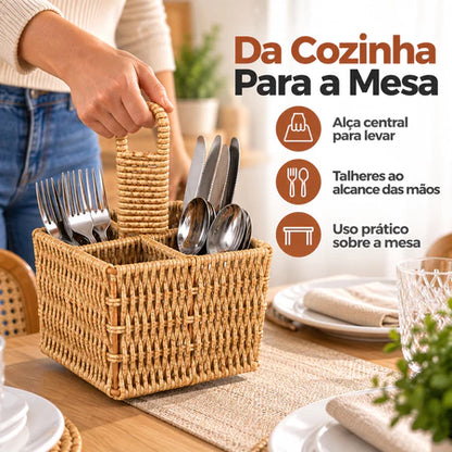 Porta Talheres E Temperos De Mesa Rattan Housee