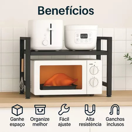 Rack Organizador Multiuso Ajustável para Micro-ondas e Cozinha