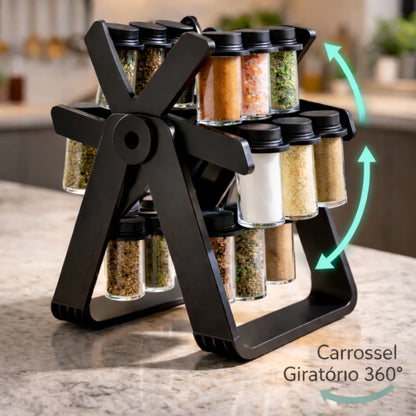 Porta Temperos Giratório 360° com 18 Potes de Vidro | Organizador Tipo Roda Gigante para Cozinha