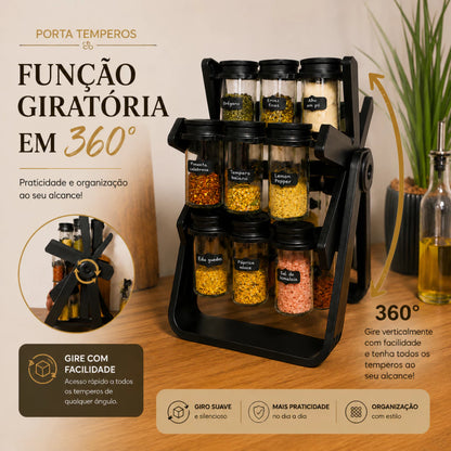 Porta Temperos Giratório 360° com 18 Potes de Vidro | Organizador Tipo Roda Gigante para Cozinha
