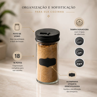 Porta Temperos Giratório 360° com 18 Potes de Vidro | Organizador Tipo Roda Gigante para Cozinha