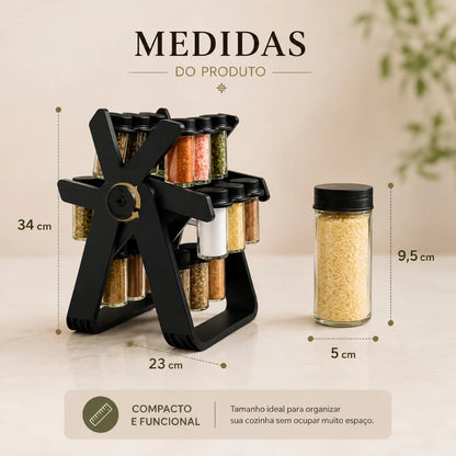 Porta Temperos Giratório 360° com 18 Potes de Vidro | Organizador Tipo Roda Gigante para Cozinha