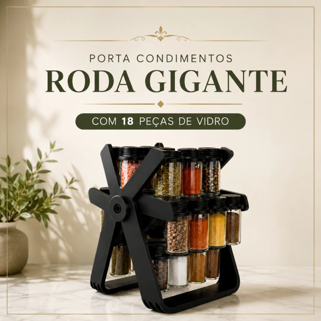 Porta Temperos Giratório 360° com 18 Potes de Vidro | Organizador Tipo Roda Gigante para Cozinha