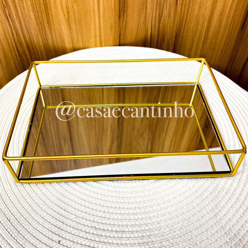 Bandeja Decorativa Espelhado ou Marmorizado Multiuso Retangular ou Redonda Dourado Casa Cozinha