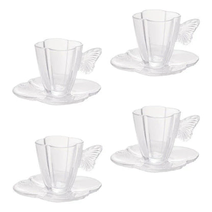 Kit 04 Xícaras De Chá Com Pires Butterfly 180ml Vidro Wolff