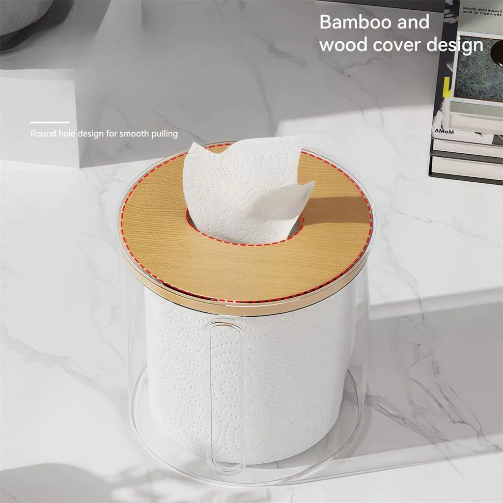 Porta Papel Higiênico Transparente Com Bambu