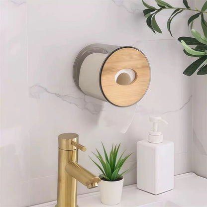 Porta Papel Higiênico Transparente Com Bambu