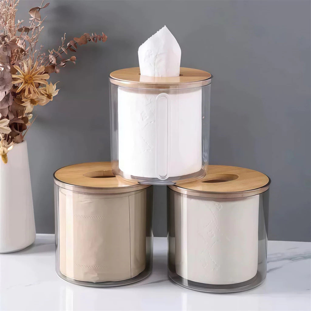 Porta Papel Higiênico Transparente Com Bambu