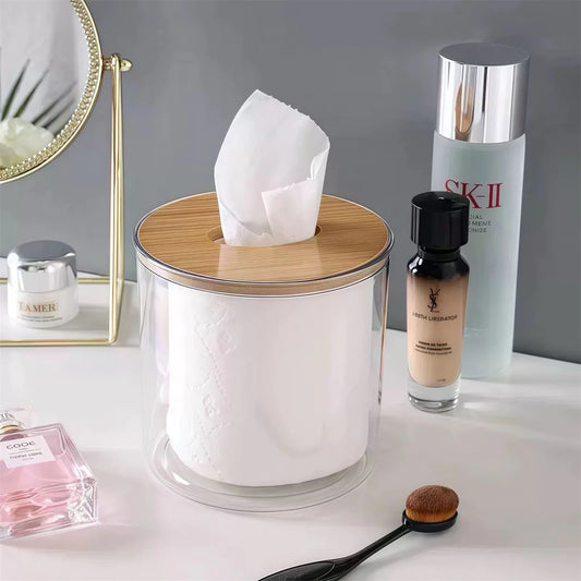 Porta Papel Higiênico Transparente Com Bambu