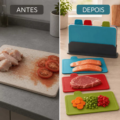 Conjunto 4 Tábuas de Corte com Suporte Arco-íris