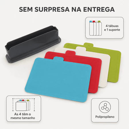Conjunto 4 Tábuas de Corte com Suporte Arco-íris