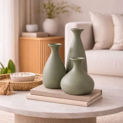 Trio de Vasos Decorativos em Cerâmica – 3 Tamanhos