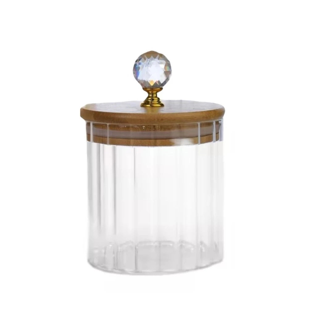 Trio Potes Herméticos de Vidro Canelado Tampa Bambu Luxo