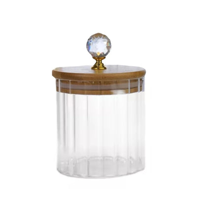 Trio Potes Herméticos de Vidro Canelado Tampa Bambu Luxo