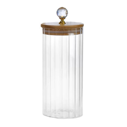 Trio Potes Herméticos de Vidro Canelado Tampa Bambu Luxo