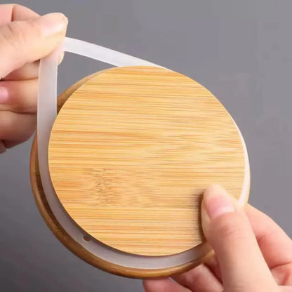 Trio Potes Herméticos de Vidro Canelado Tampa Bambu Luxo